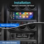 Junsun Drathlos Carplay Android Auto RDS mit Rückfahrkamera 1Din - immagine 3