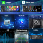 Junsun CarPlay wireless Android Auto Display con Telecamera posteriore 1Din